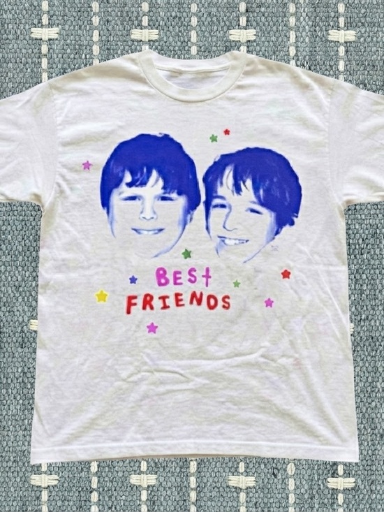 Gildan Tops - Gildan White Short Sleeve Tee with Blue Portrait Graphic and Multicolor Stars